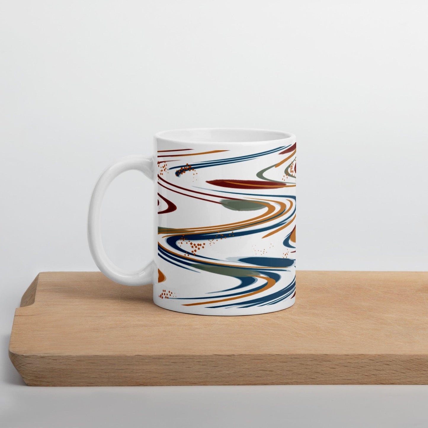 Spaced Out Mug in Blue, Maroon, Orange and Olive Green - Artfully Jonesy Designs