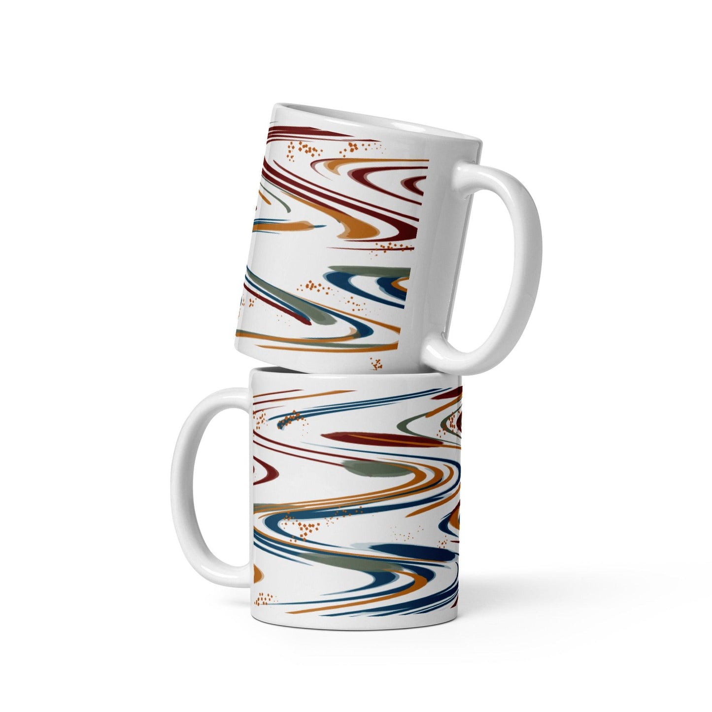 Spaced Out Mug in Blue, Maroon, Orange and Olive Green - Artfully Jonesy Designs