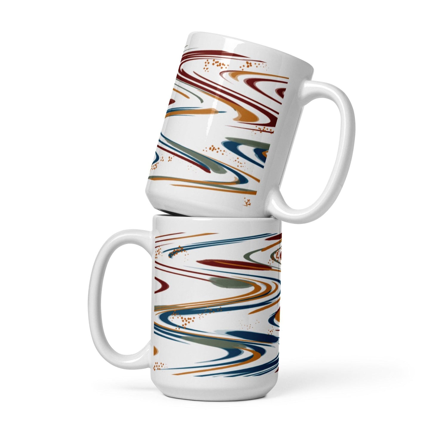Spaced Out Mug in Blue, Maroon, Orange and Olive Green - Artfully Jonesy Designs