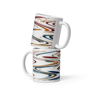 Spaced Out Mug in Blue, Maroon, Orange and Olive Green