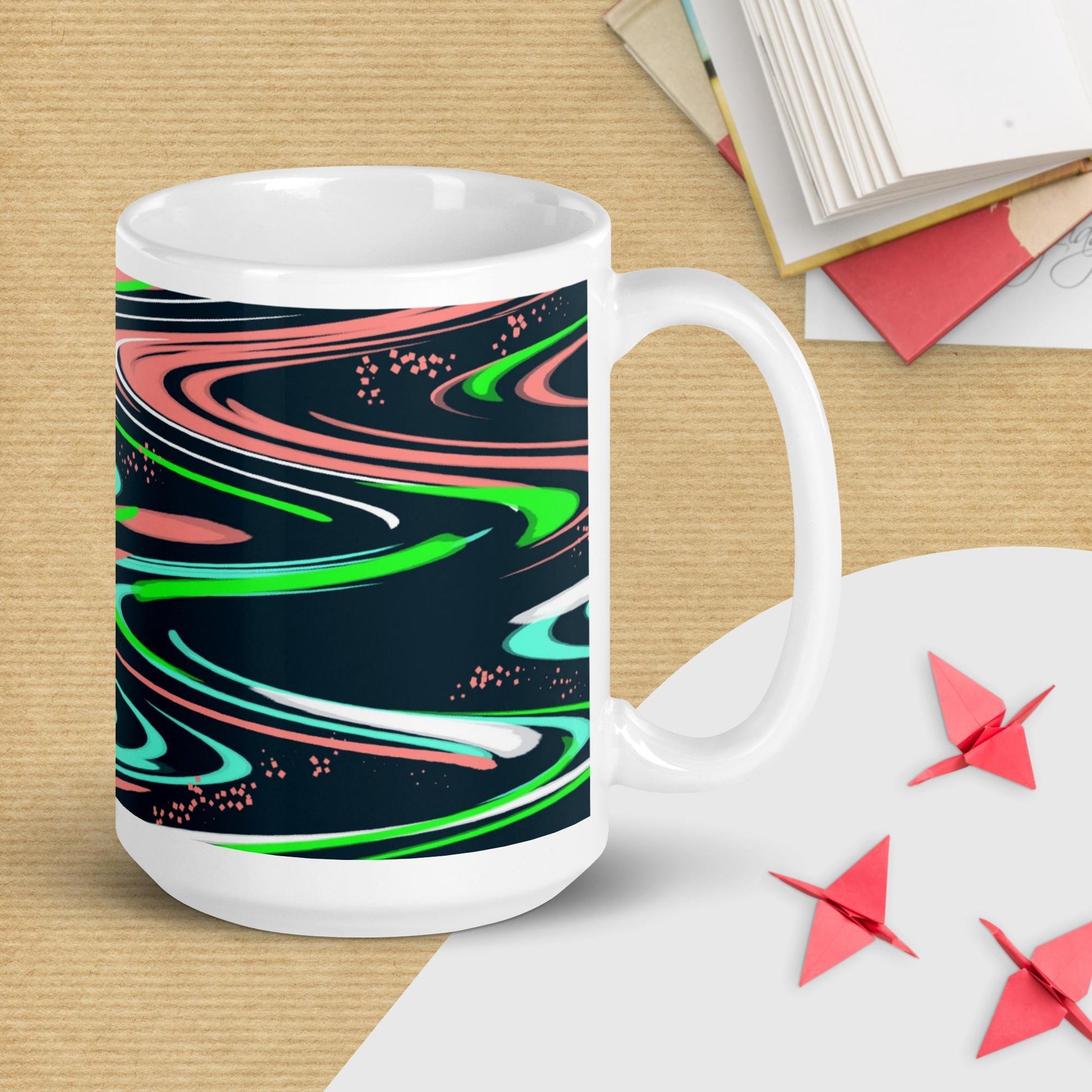 Spaced Out Mug with Galactic Green and Pink - Artfully Jonesy Designs