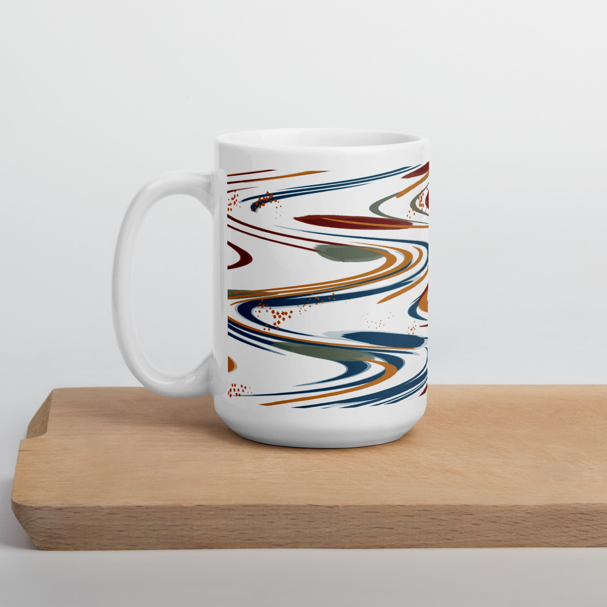 Spaced Out Mug in Blue, Maroon, Orange and Olive Green